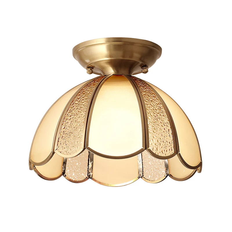 Plafonnier de chambre à coucher en forme de pétoncle de 10 / 11 po W, verre opale soufflé colonial, 1 ampoule, laiton, pro...