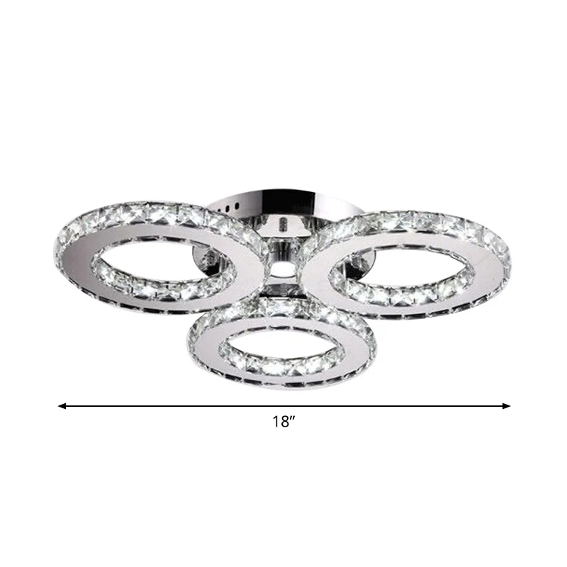 Plafonnier circulaire à encastrer minimaliste en cristal clair LED pour chambre à coucher en chrome Clearhalo