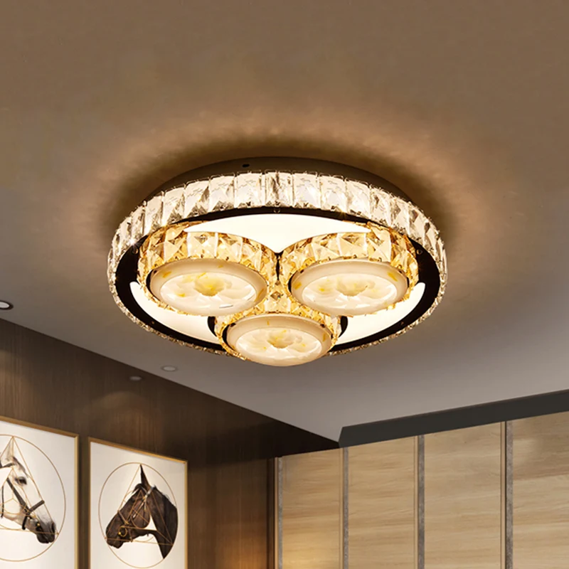 Plafonnier circulaire LED chromé, minimaliste, bloc de cristal, lampe encastrée avec Design Lotus Clearhalo