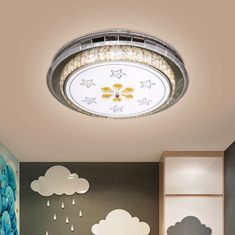 Plafonnier circulaire moderne avec blocs de cristal à facettes transparents, luminaire encastré à LED en acier inoxydable...