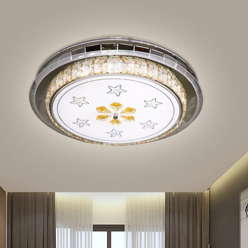 Plafonnier circulaire moderne avec blocs de cristal à facettes transparents, luminaire encastré à LED en acier inoxydable...