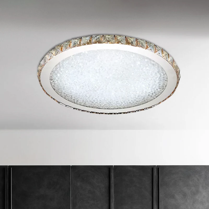 Plafonnier circulaire moderne à 1 lumière en cristal clair/ambre de 8,5"/14"/18" de large, luminaire de plafond à LED en l...