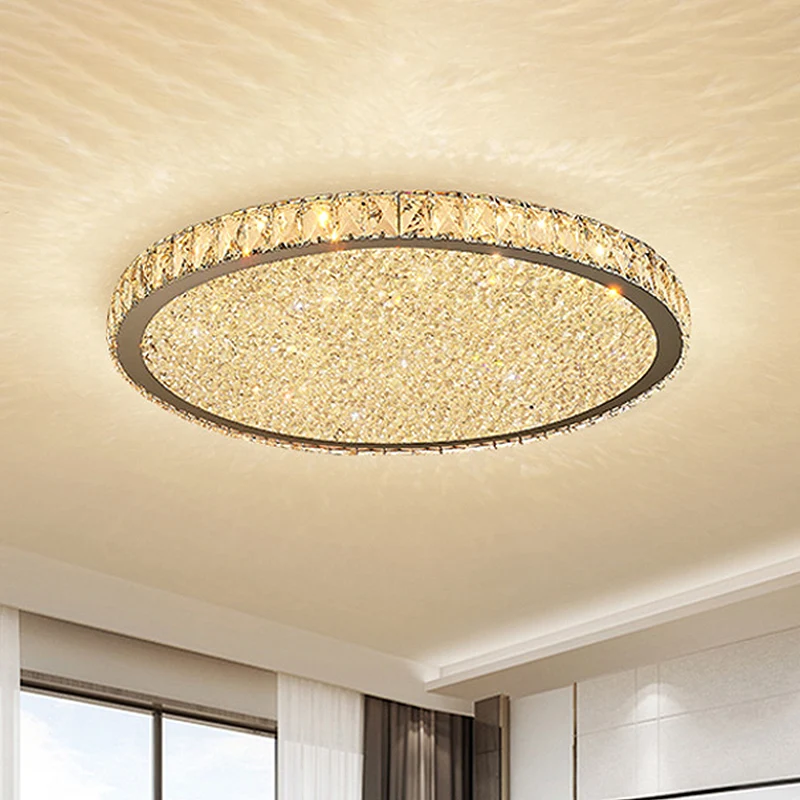 Plafonnier circulaire moderne à 1 lumière en cristal clair/ambre de 8,5"/14"/18" de large, luminaire de plafond à LED en l...