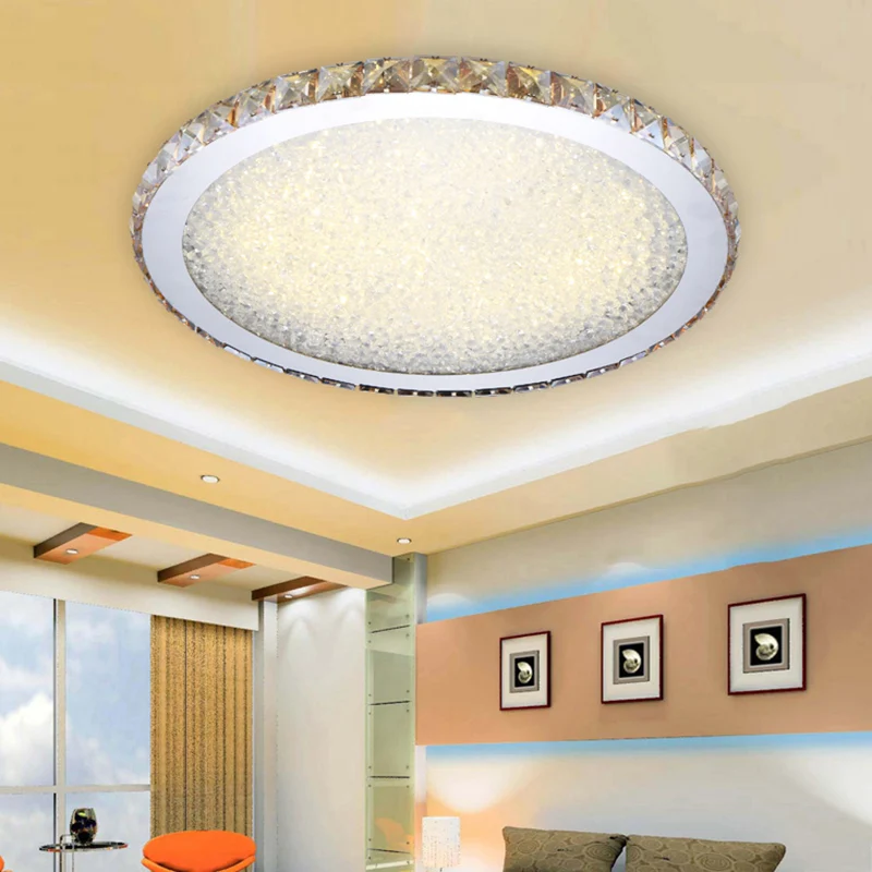Plafonnier circulaire moderne à 1 lumière en cristal clair/ambre de 8,5"/14"/18" de large, luminaire de plafond à LED en l...