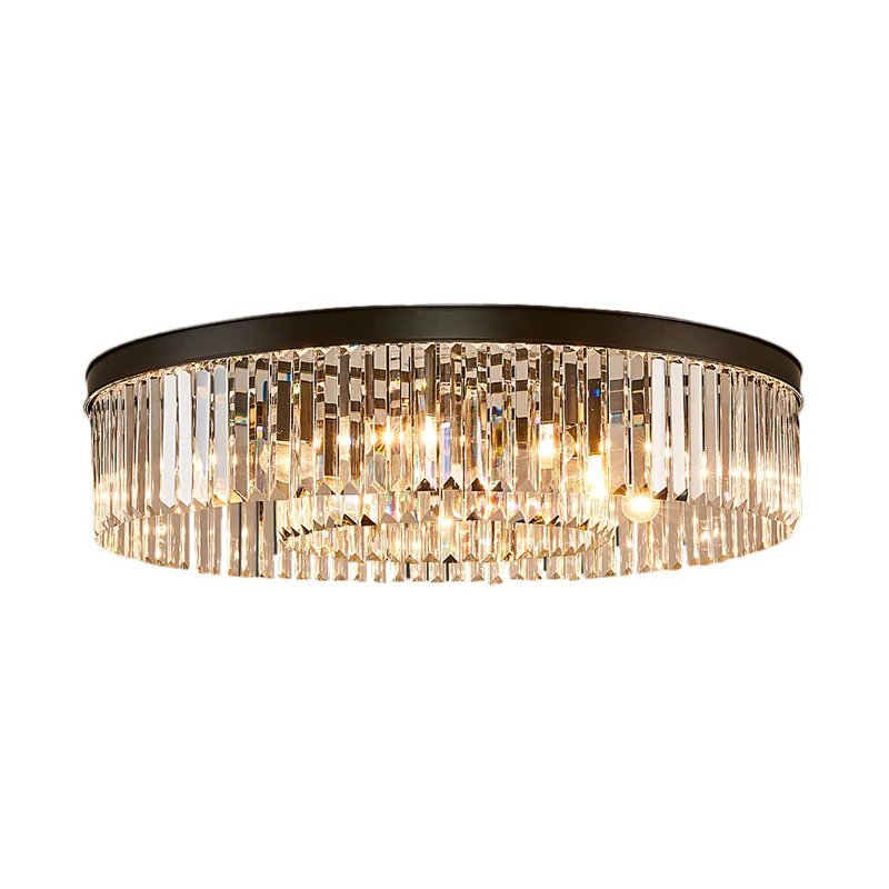 Plafonnier circulaire vintage en métal à 4/6/8 lumières avec prisme en cristal transparent en noir Clearhalo