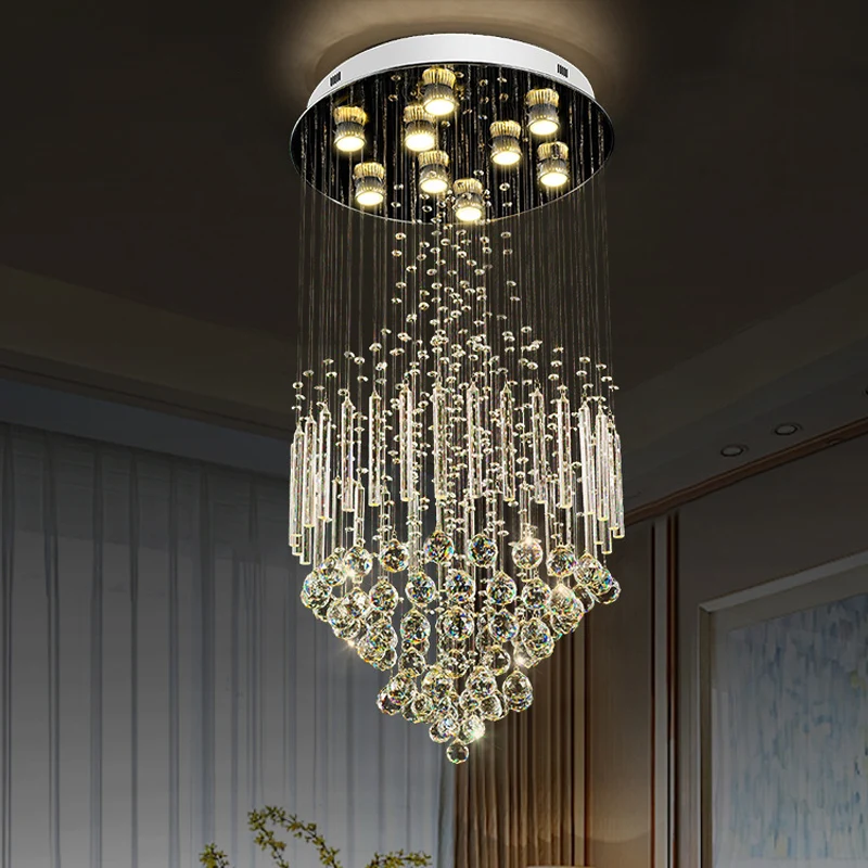 Plafonnier conique minimaliste en cristal clair à 9 lumières blanches pour le salon Clearhalo