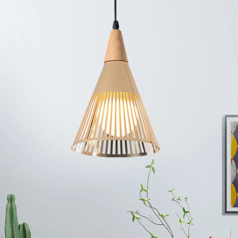 Plafonnier conique métallique avec abat-jour cage, luminaire suspendu contemporain à 1 lumière pour chambre à coucher, noi...