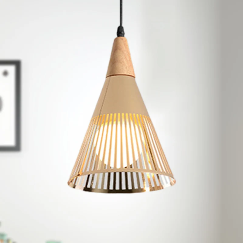 Plafonnier conique métallique avec abat-jour cage, luminaire suspendu contemporain à 1 lumière pour chambre à coucher, noi...