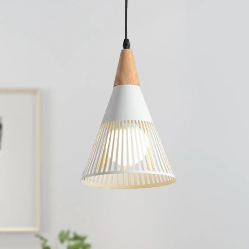 Plafonnier conique métallique avec abat-jour cage, luminaire suspendu contemporain à 1 lumière pour chambre à coucher, noi...