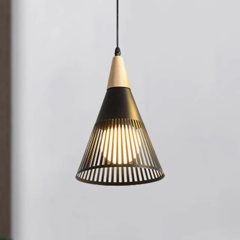 Plafonnier conique métallique avec abat-jour cage, luminaire suspendu contemporain à 1 lumière pour chambre à coucher, noi...