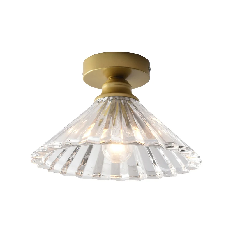 Plafonnier conique traditionnel à tête unique en verre strié transparent, lampe encastrée en laiton Clearhalo