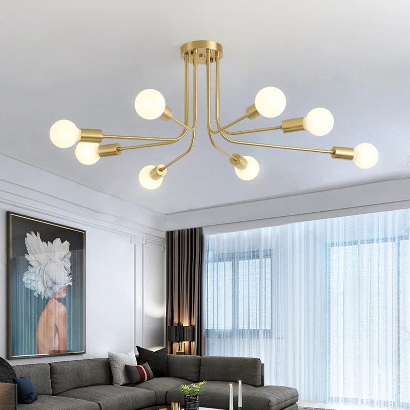 Plafonnier contemporain à 7 ampoules semi-encastré en métal Starburst en laiton Clearhalo