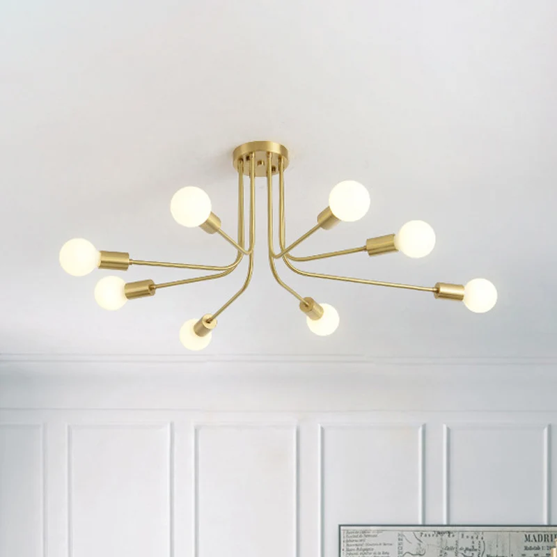 Plafonnier contemporain à 7 ampoules semi-encastré en métal Starburst en laiton Clearhalo