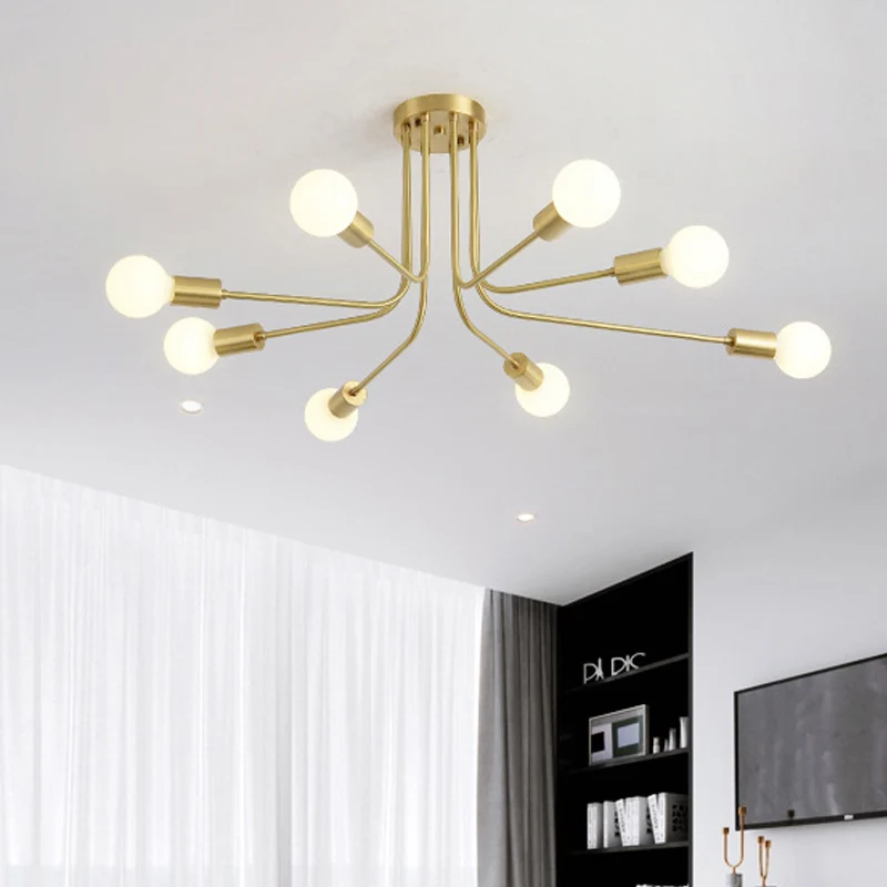 Plafonnier contemporain à 7 ampoules semi-encastré en métal Starburst en laiton Clearhalo