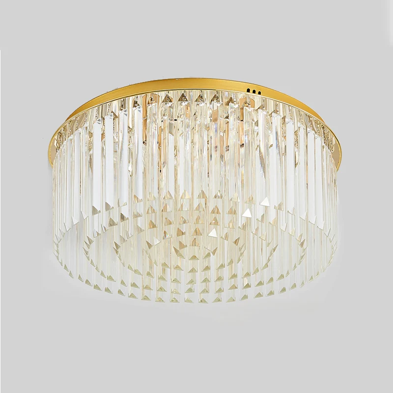 Plafonnier contemporain doré à 6 lumières pour salle à manger avec abat-jour rond en cristal Clearhalo