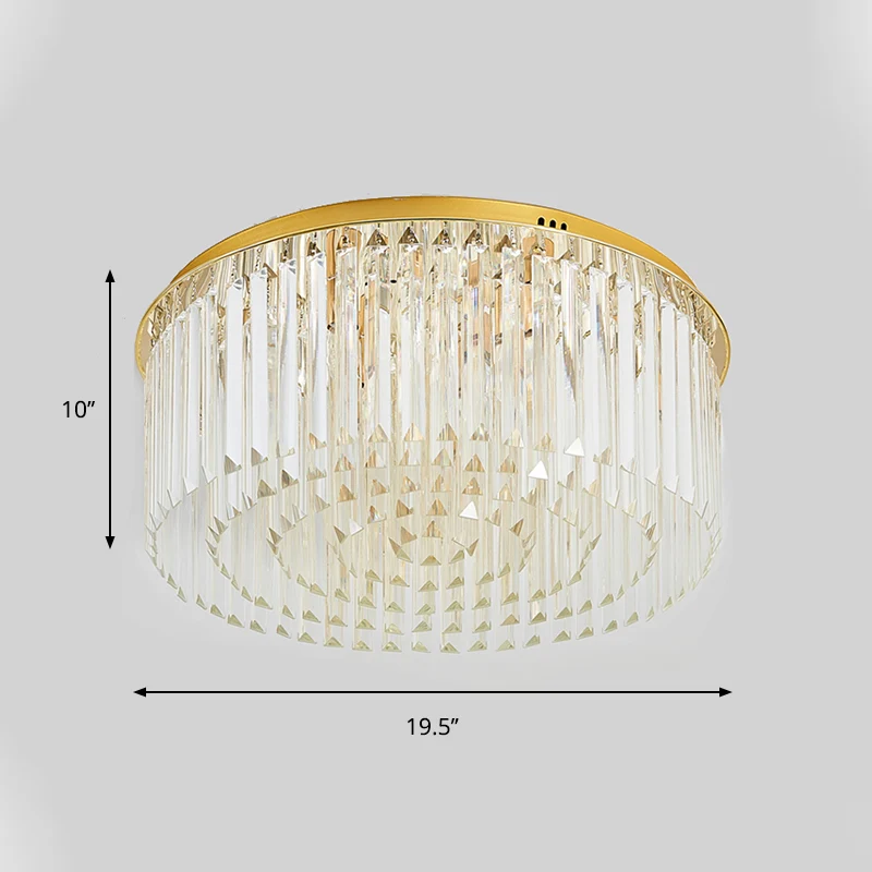 Plafonnier contemporain doré à 6 lumières pour salle à manger avec abat-jour rond en cristal Clearhalo