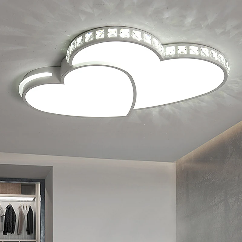 Plafonnier contemporain en forme de cœur avec cristal transparent, plafonnier LED en acrylique blanc pour Foyer Clearhalo