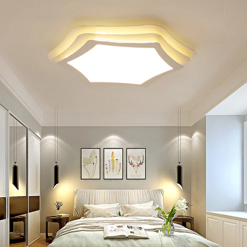 Plafonnier contemporain hexagonal à LED en acrylique blanc pour salle d'étude Clearhalo