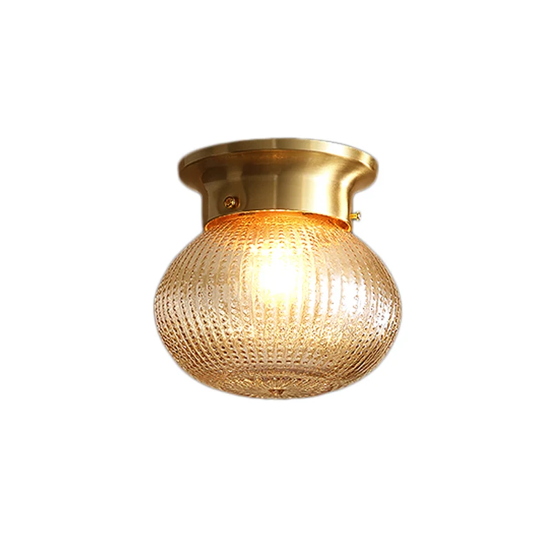 Plafonnier contemporain à 1 lumière avec abat-jour en cristal, plafonnier rond/ovale en laiton Clearhalo