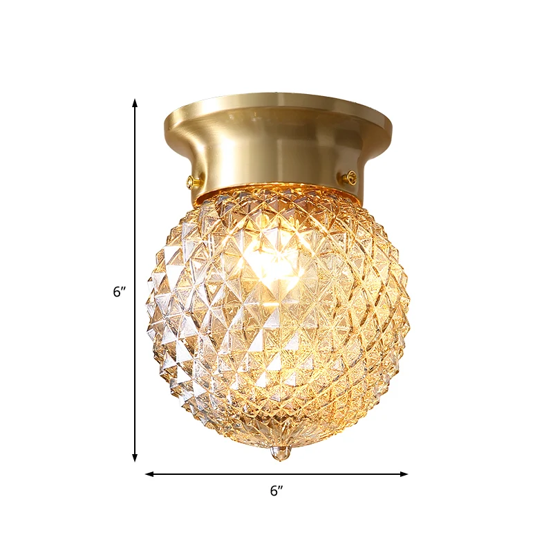 Plafonnier contemporain à 1 lumière avec abat-jour en cristal, plafonnier rond/ovale en laiton Clearhalo