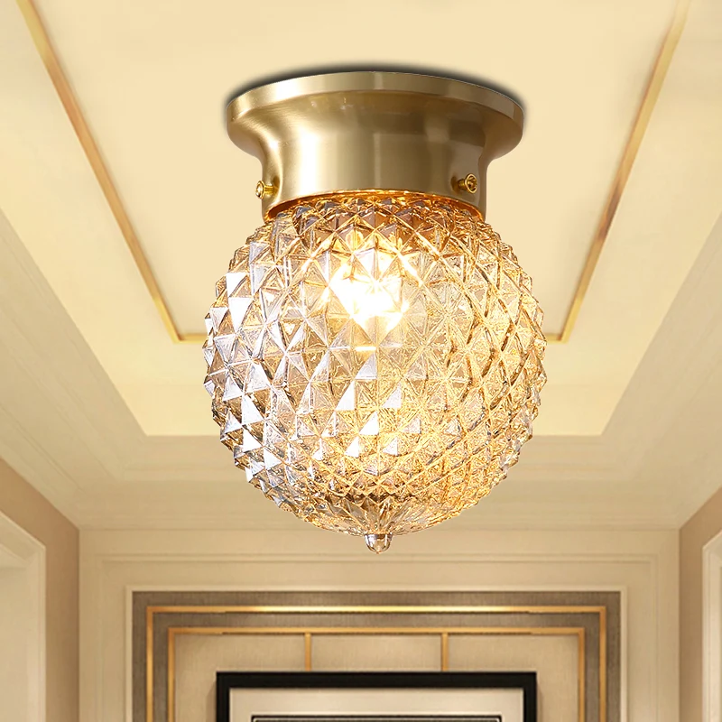 Plafonnier contemporain à 1 lumière avec abat-jour en cristal, plafonnier rond/ovale en laiton Clearhalo