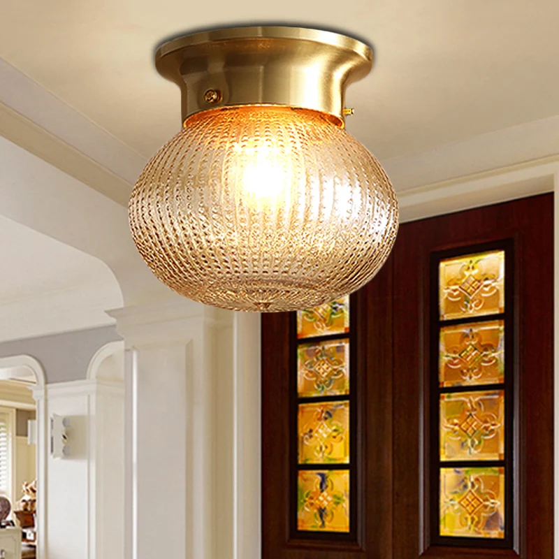Plafonnier contemporain à 1 lumière avec abat-jour en cristal, plafonnier rond/ovale en laiton Clearhalo