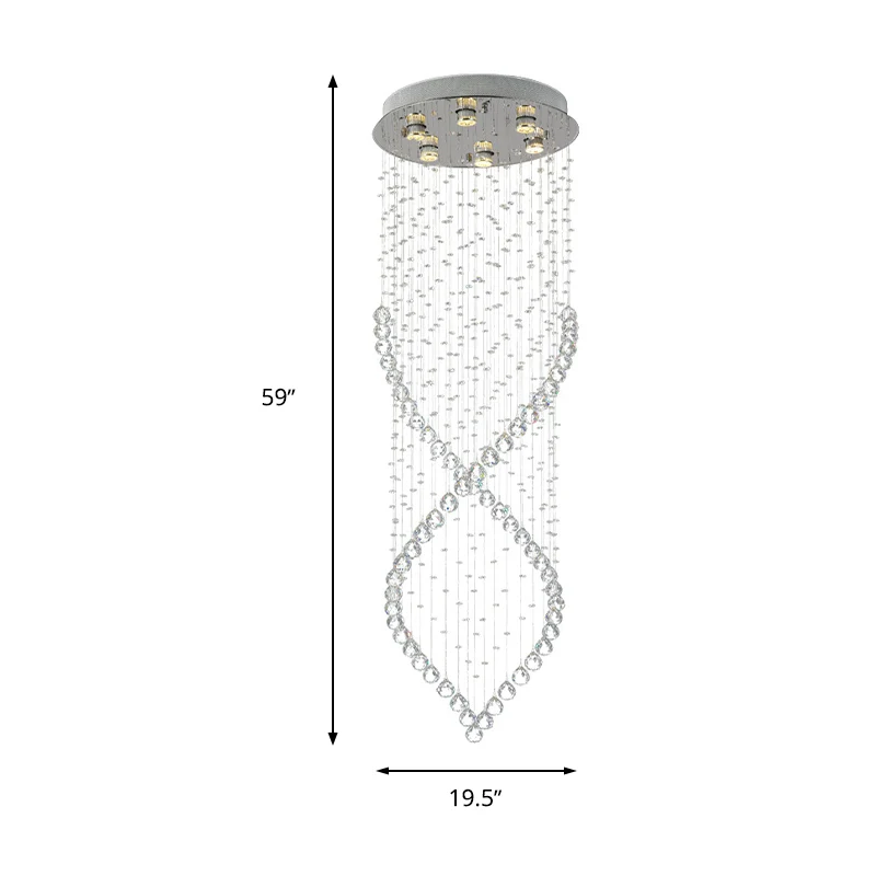 Plafonnier en cristal en spirale allumant le plafonnier affleurant en nickel de style moderne à 6 lumières pour le couloir...