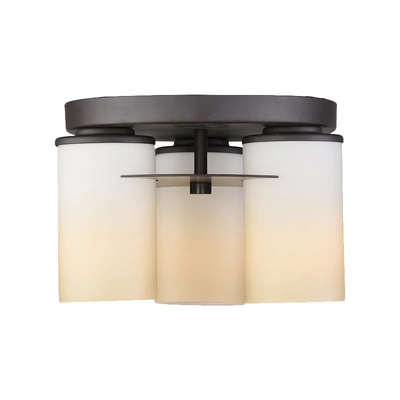 Plafonnier cylindrique de campagne, 3 ampoules, luminaire Semi-encastré en verre blanc pour chambre à coucher Clearhalo