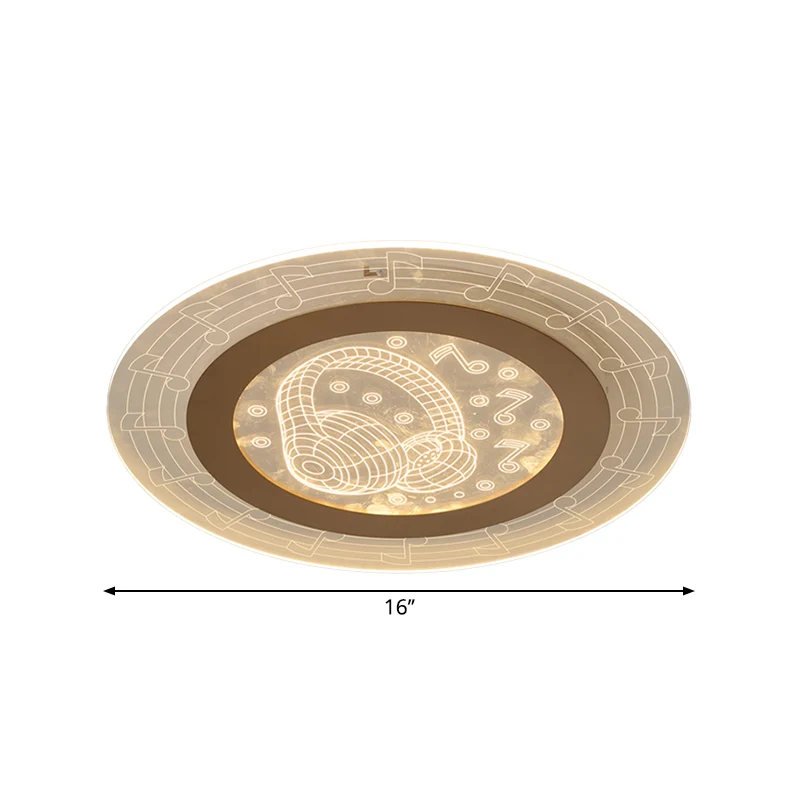 Plafonnier à disque acrylique minimaliste LED blanc encastré avec motif de note de musique, 16"/19,5" W Clearhalo