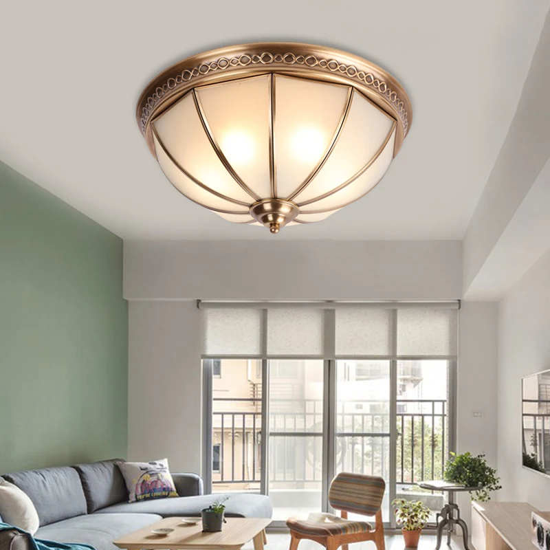 Plafonnier à dôme colonial, 3 ampoules, luminaire en verre ivoire en laiton pour chambre à coucher Clearhalo