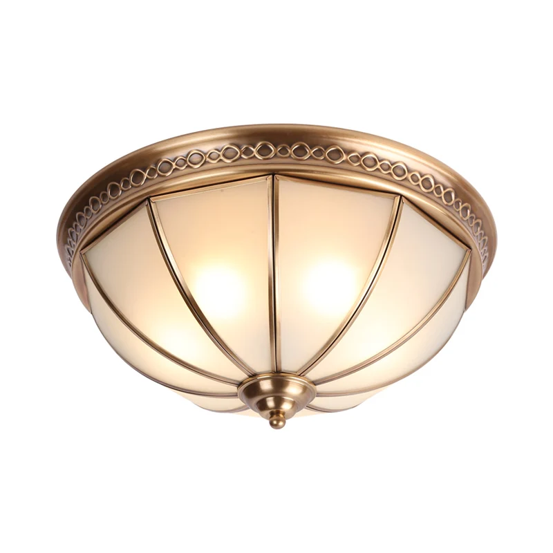 Plafonnier à dôme colonial, 3 ampoules, luminaire en verre ivoire en laiton pour chambre à coucher Clearhalo