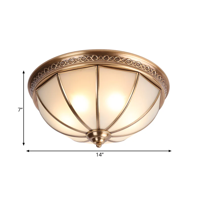 Plafonnier à dôme colonial, 3 ampoules, luminaire en verre ivoire en laiton pour chambre à coucher Clearhalo