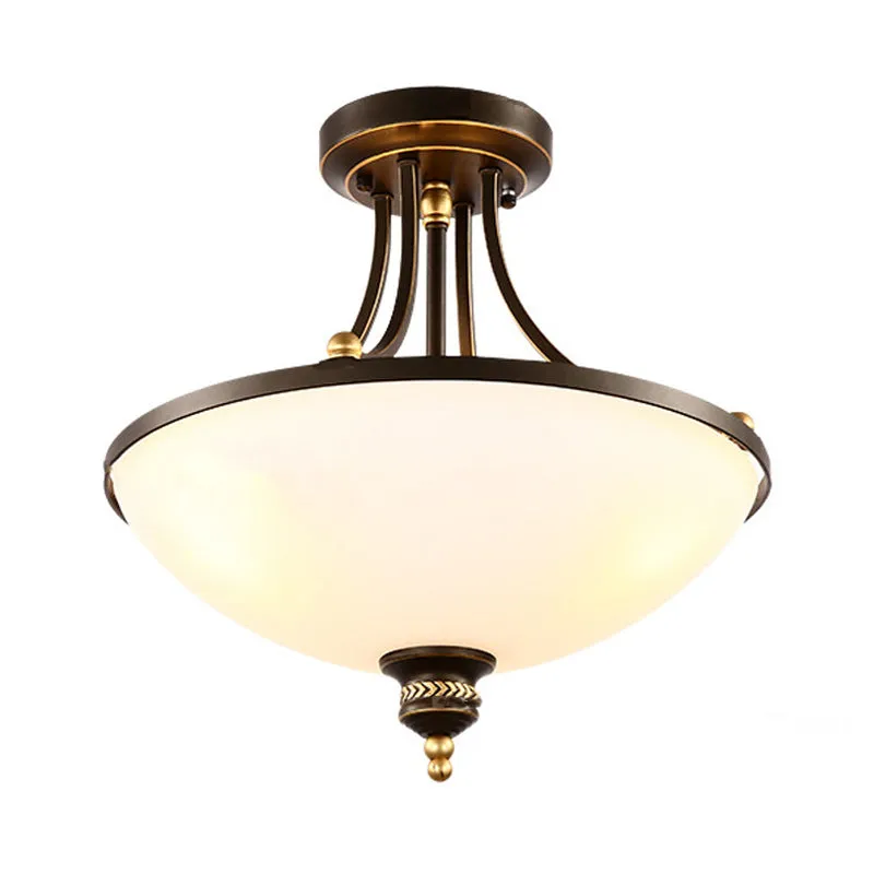 Plafonnier dôme moderne à 3 lumières en verre opale, luminaire semi-encastré en noir pour chambre à coucher Clearhalo