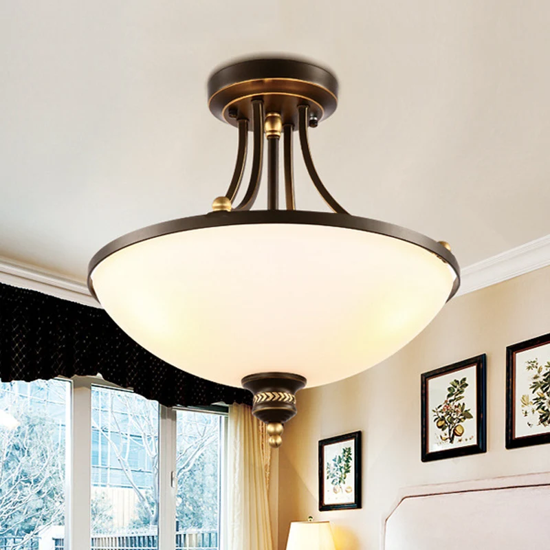 Plafonnier dôme moderne à 3 lumières en verre opale, luminaire semi-encastré en noir pour chambre à coucher Clearhalo