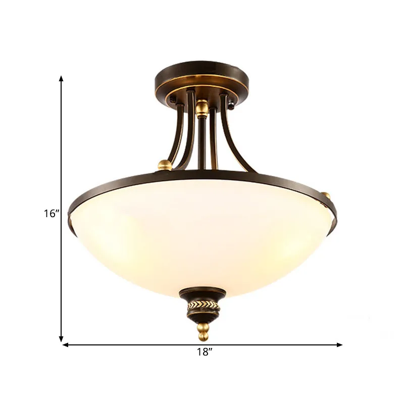 Plafonnier dôme moderne à 3 lumières en verre opale, luminaire semi-encastré en noir pour chambre à coucher Clearhalo