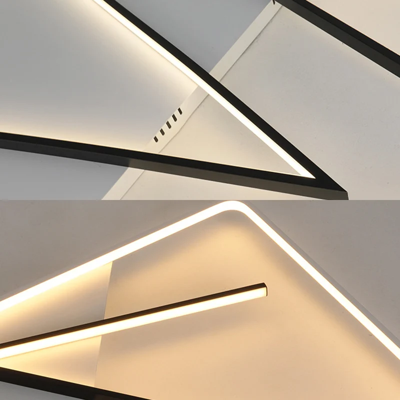 Plafonnier double en forme de V en acrylique, plafonnier moderne à LED noir et blanc, lumière chaude/blanche/télécommande,...