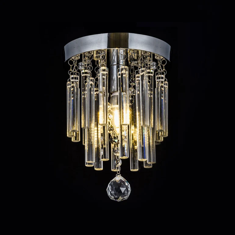Plafonnier encastré à barre de cristal, rond chromé, ampoule nue, plafonnier Clearhalo