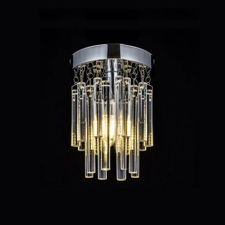 Plafonnier encastré à barre de cristal, rond chromé, ampoule nue, plafonnier Clearhalo