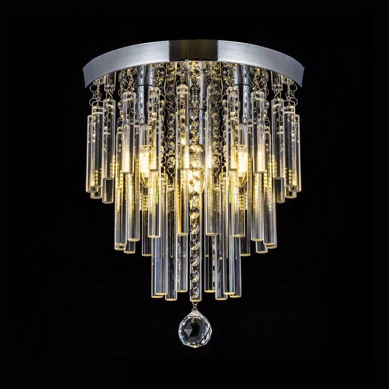Plafonnier encastré à barre de cristal, rond chromé, ampoule nue, plafonnier Clearhalo
