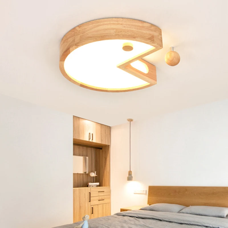 Plafonnier encastré Beige de Style nordique, plafonnier en bois et acrylique pour chambre d'enfant Clearhalo