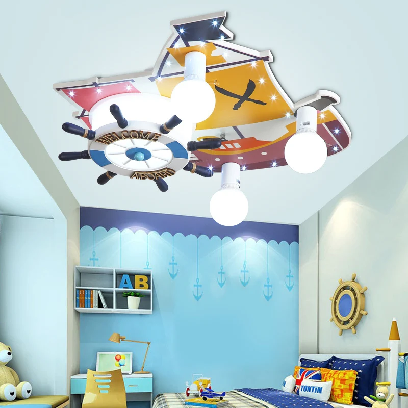 Plafonnier encastré en bois à 3 lumières avec motif de gouvernail de dessin animé, luminaire suspendu pour chambre à couch...
