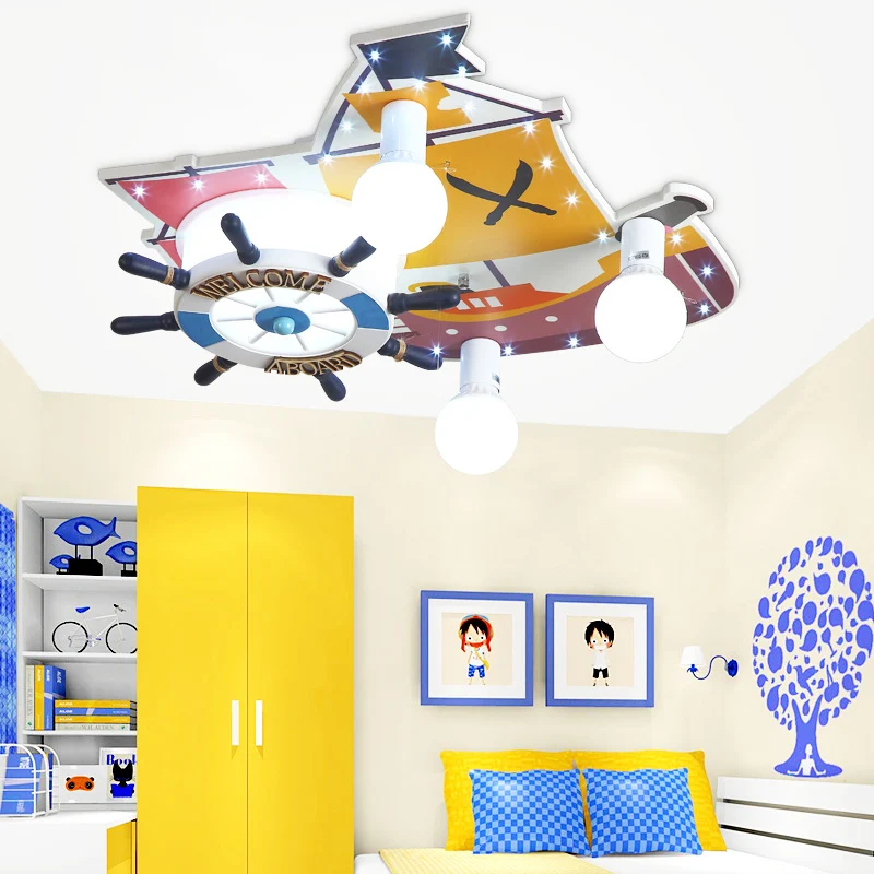 Plafonnier encastré en bois à 3 lumières avec motif de gouvernail de dessin animé, luminaire suspendu pour chambre à couch...