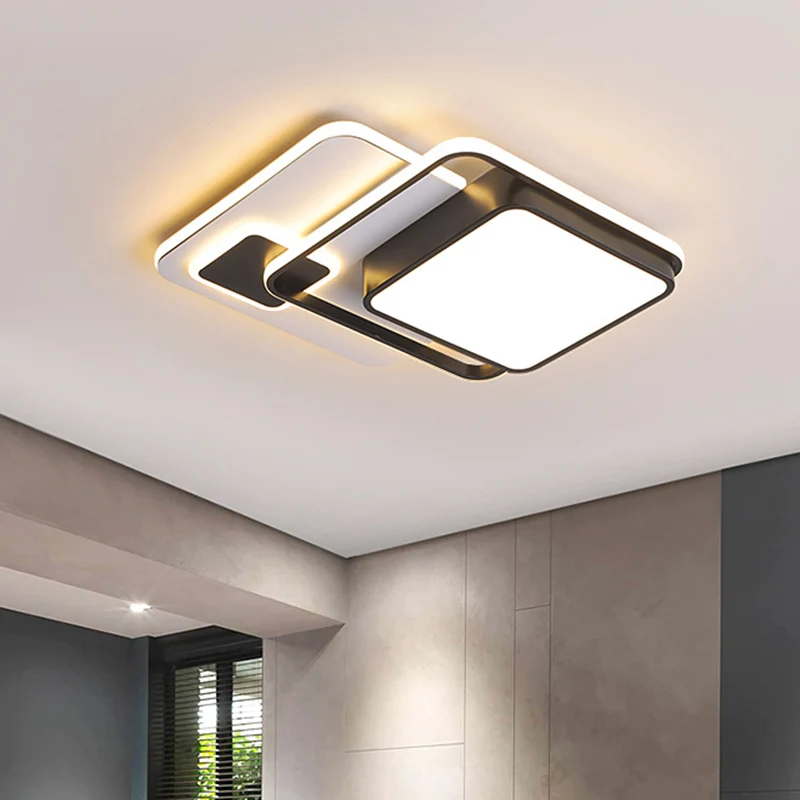 Plafonnier encastré carré moderniste en fer 16"/19,5" W LED pour chambre à coucher en noir Clearhalo