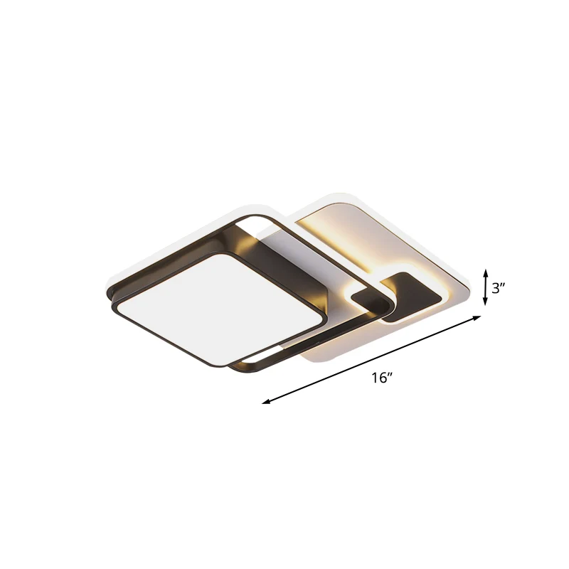 Plafonnier encastré carré moderniste en fer 16"/19,5" W LED pour chambre à coucher en noir Clearhalo
