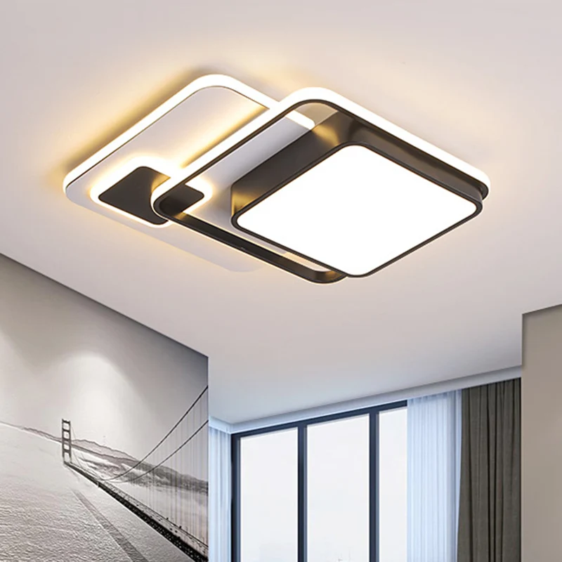 Plafonnier encastré carré moderniste en fer 16"/19,5" W LED pour chambre à coucher en noir Clearhalo