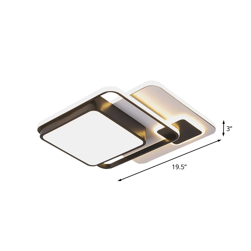 Plafonnier encastré carré moderniste en fer 16"/19,5" W LED pour chambre à coucher en noir Clearhalo