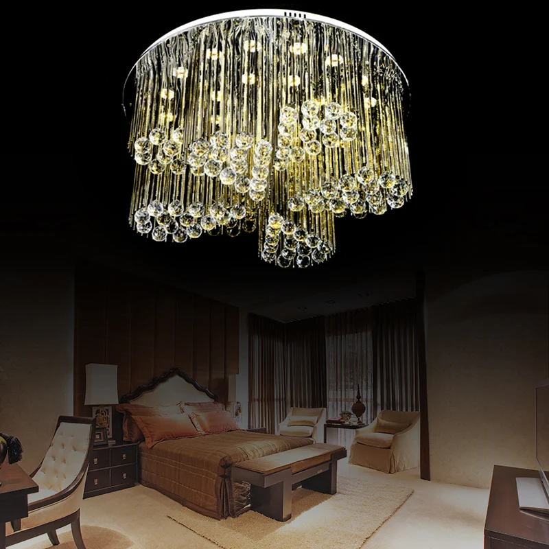 Plafonnier encastré circulaire pour chambre à coucher, cristal clair, plafonnier LED chromé contemporain avec motif floral...