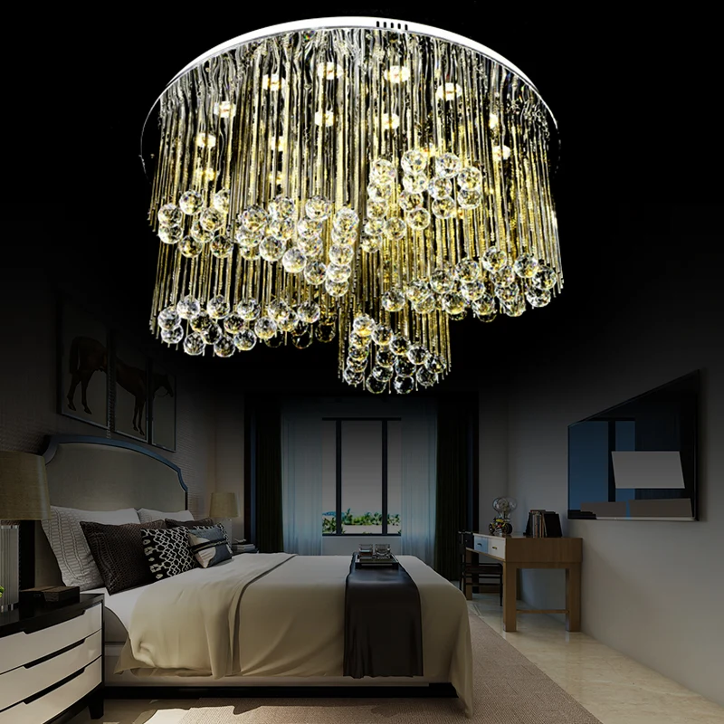 Plafonnier encastré circulaire pour chambre à coucher, cristal clair, plafonnier LED chromé contemporain avec motif floral...