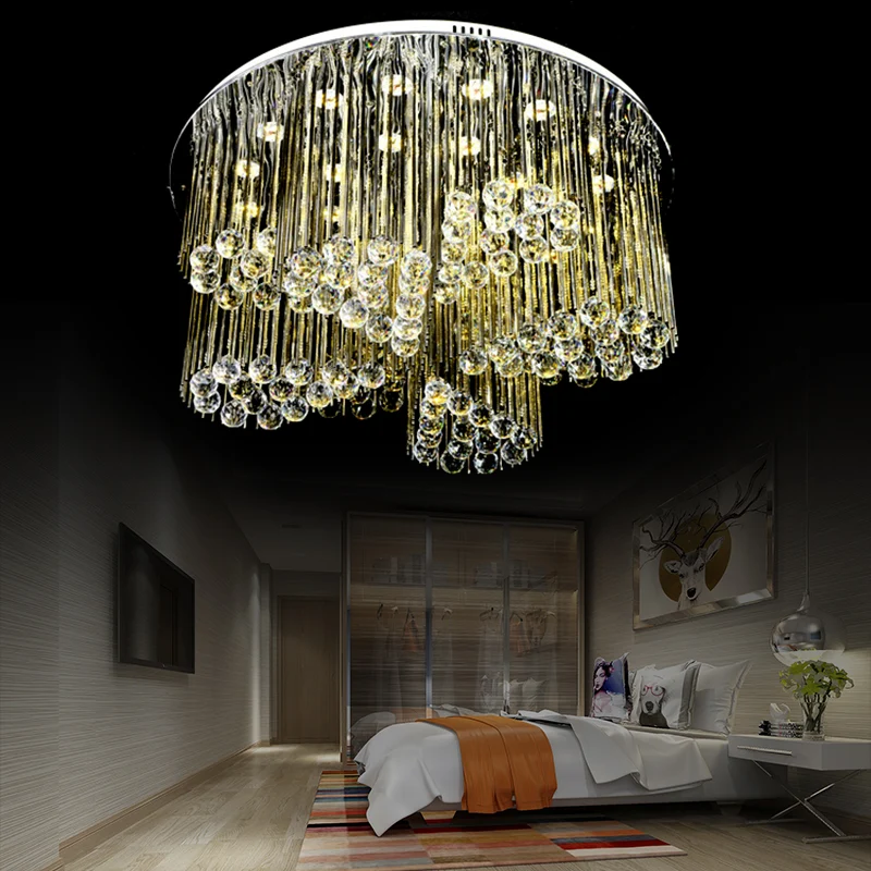 Plafonnier encastré circulaire pour chambre à coucher, cristal clair, plafonnier LED chromé contemporain avec motif floral...