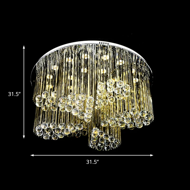 Plafonnier encastré circulaire pour chambre à coucher, cristal clair, plafonnier LED chromé contemporain avec motif floral...
